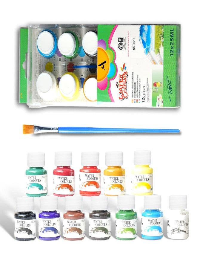 ArtRight 12 x 25ml Watercolor Paint Set with Free Paintbrush - Acid-Free, Non-Toxic Artists' Water Colours for Painting in Multicolored Shades - Image 1